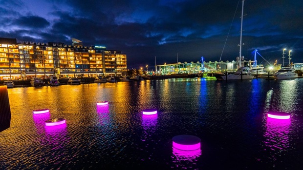 Auckland's Viaduct Harbour is home to a special light and sound display from creative director Tuhirangi Blair from July 7-23 in honour of Matariki. Photo / Bryan Lowe, Auckland Council via NZ Herald