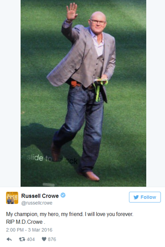 Russell Crowe Pays Tribute To Cousin Martin Crowe