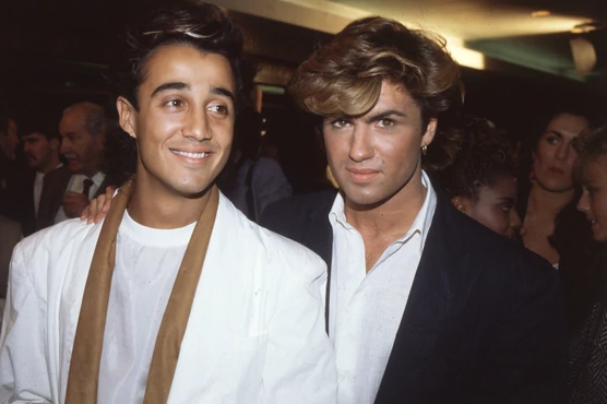 English pop stars Andrew Ridgeley and George Michael of Wham at the film premiere of 'Dune'. Photo / Getty