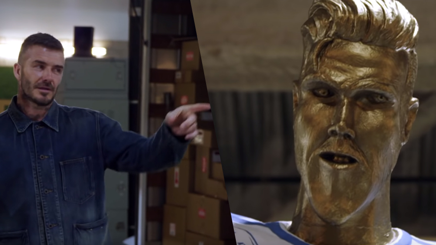 James pranks David with statue 