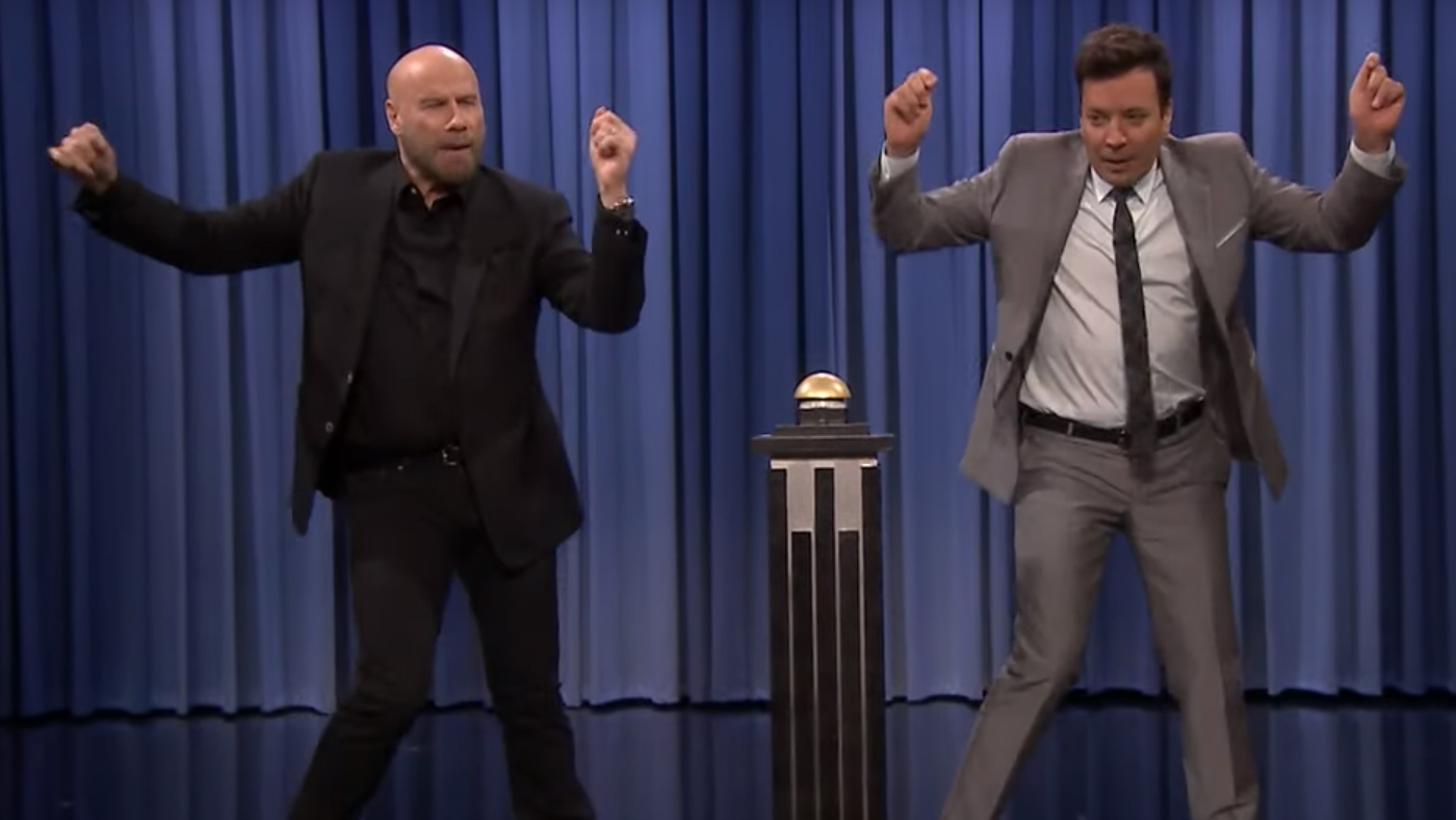 John Travolta has re-enacted his iconic 'Grease' role of Danny Zuko with Jimmy Fallon