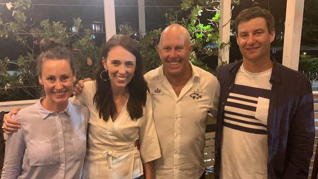 Jacinda Ardern and Clarke Gayford looked relaxed during their visit to Fins Restaurant. Photo / Facebook