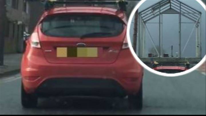 Driver straps a whole greenhouse to the roof of his car...