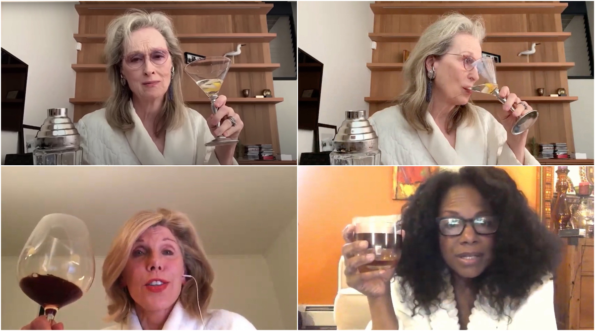 Meryl Streep goes viral as she and her squad sip on cocktails in their bathrobes over video call