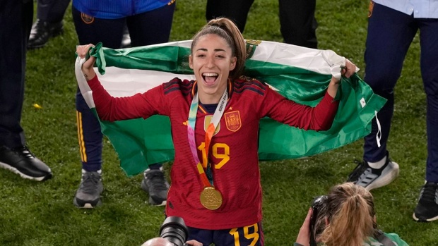 Carmona celebrates after the Women's World Cup football final win. Photo / AP