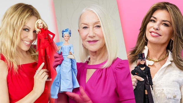 Helen Mirren, Kylie Minogue, Shania Twain and more have been honoured with their own Barbies for International Women's Day. Photo / via Mattel