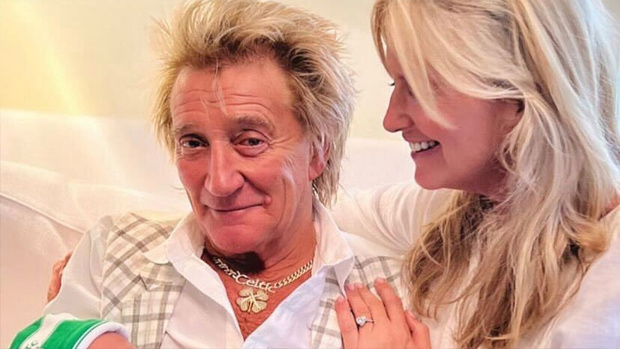 Sir Rod Stewart looked like a very proud grandfather while meeting his grandson, Otis. Photo / Instagram