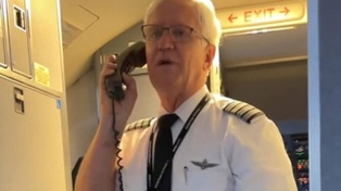 Longtime pilot Jeff Fell’s emotional speech on his final flight has gone viral. Photo / TikTok @realjharrison