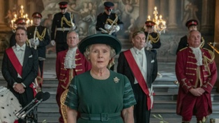 Imelda Staunton as Queen Elizabeth II in The Crown season five. Photo / Netflix