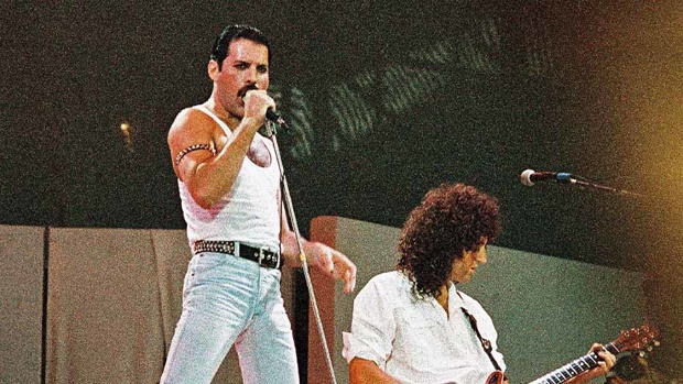 Freddie Mercury of Queen performs on stage at Live Aid on July 13th, 1985 in Wembley Stadium, London, England. Photo / Getty Images
