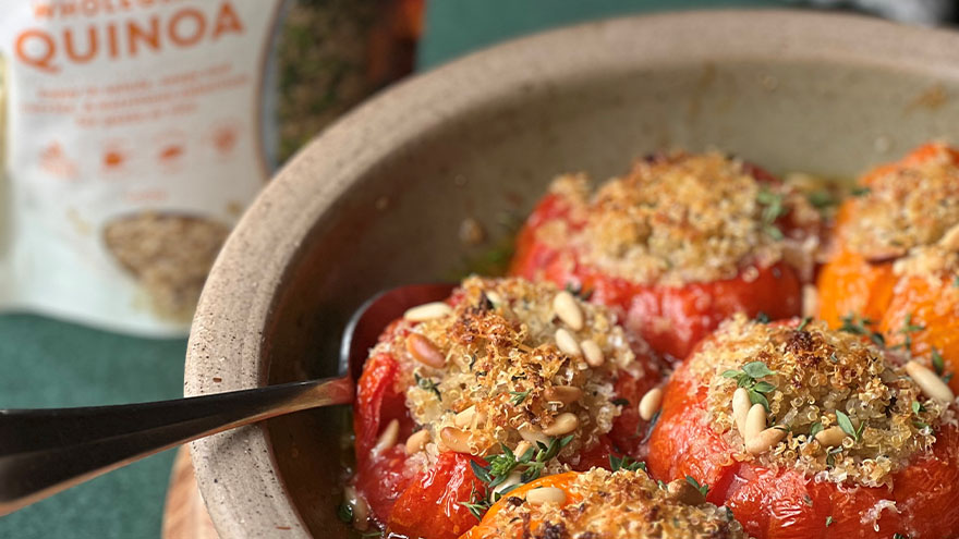 Kiwi Quinoa filled heirloom tomatoes