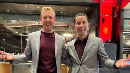 Breakfast hosts Matty McLean and Chris Chang wore almost the same outfit on today's show. Photo / Instagram