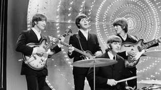 The Beatles perform Rain and Paperback Writer on BBC TV show Top Of The Pops in London on June 15, 1966. (From left): John Lennon (1940-1980), Sir Paul McCartney, Sir Ringo Starr and George Harrison (1943-2001). Photo / Getty Images