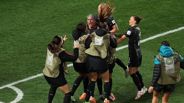 Hannah Wilkinson of the Football Ferns celebrates the opening goal of the Fifa Women's World Cup. Photo / Photosport via NZ Herald