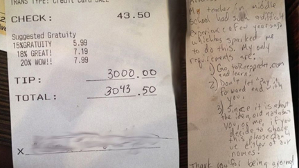 Man Leaves $3000 Tip to Struggling Waitress – And the Reason He Does It Is Equally Touching