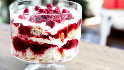 Boysenberry and passionfruit syllabub trifle recipe