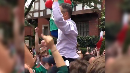 Mexicans celebrate with the Korean consul after Korea beats Germany