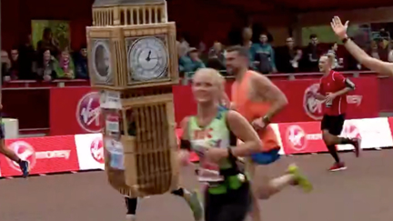 Watch the HILARIOUS moment Big Ben runner has a bad "time" at the end of the London Marathon