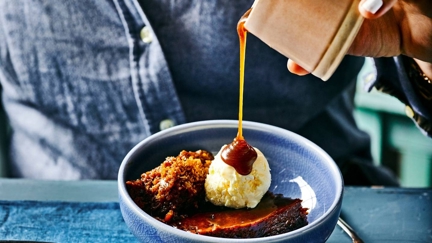 The cosiest sticky toffee pudding and hot toffee sauce recipe