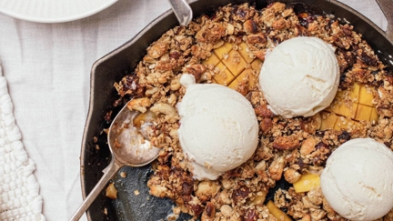 This mango, lime caramel & ginger crumble is perfect for weekend baking