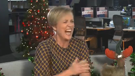 Hilary Barry gets the giggles on Seven Sharp as holiday fever hits