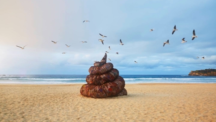 Provocative sculpture on Bondi Beach highlights plastic waste problem